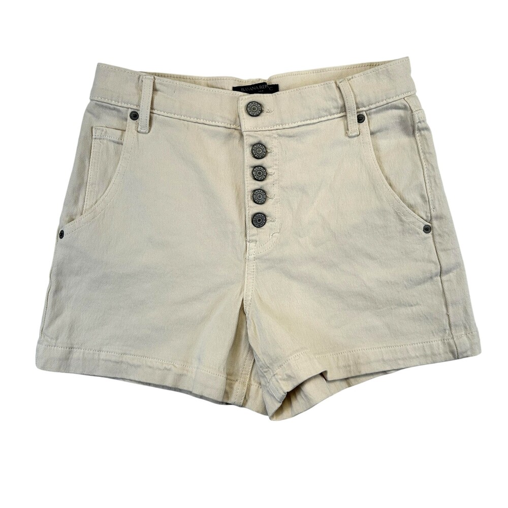 Banana Republic Shorts Womens 25 Ecru Denim Button Fly High Rise Chino Stretch